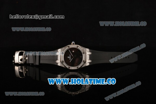 Audemars Piguet Royal Oak Lady Swiss Quartz Steel/Diamonds Case with Black Dial and Black Rubber Strap (EF) - Click Image to Close